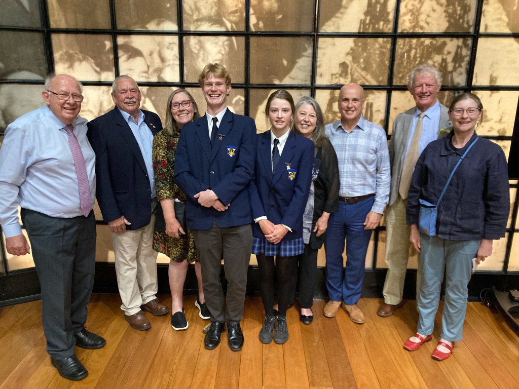 Representatives of the Henry Parkes Foundation and the Friends of the Sir Henry Parkes Memorial School of Arts, with orator Adrian Piccoli and Tenterfield High captains.