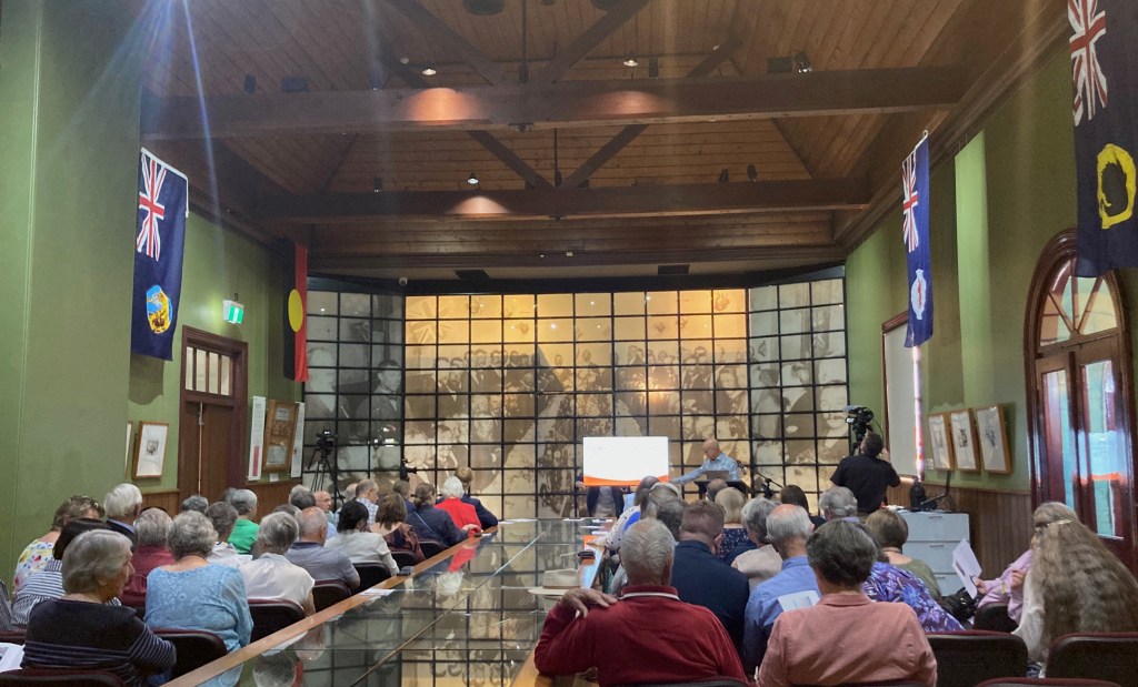 The audience in the banquet hall of the Sir Henry Parkes Memorial School of Arts, Tenterfield